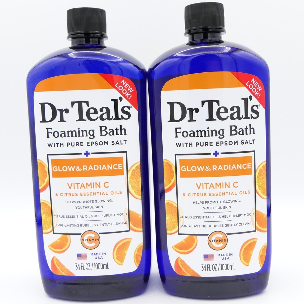 Dr. Teal's Glow & Radiance Foaming Bath w/ Vit C & Citrus 2 Pack 34 fl oz Ea